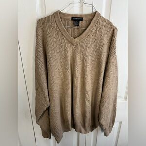Cotton Traders Knit Textured Tan V‎ Neck Sweater Size XL Grandpacore VTG Golf